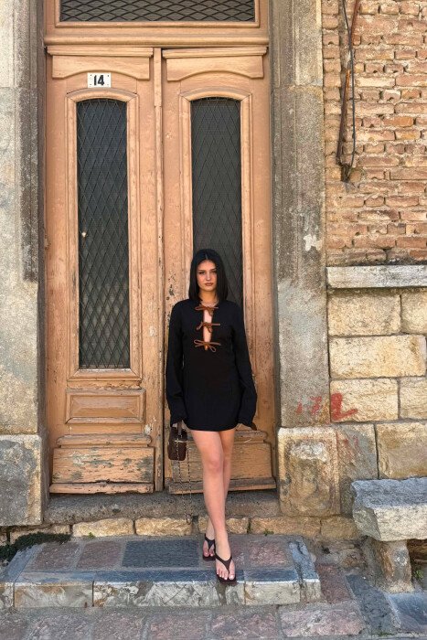 ONE COLOR LACING DETAILS WOMEN DRESS BLACK/ E ZEZE - 1