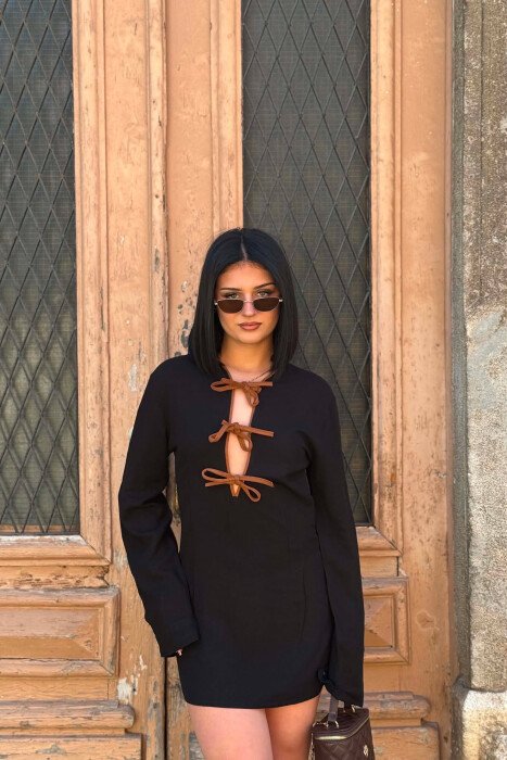 ONE COLOR LACING DETAILS WOMEN DRESS BLACK/ E ZEZE - 4
