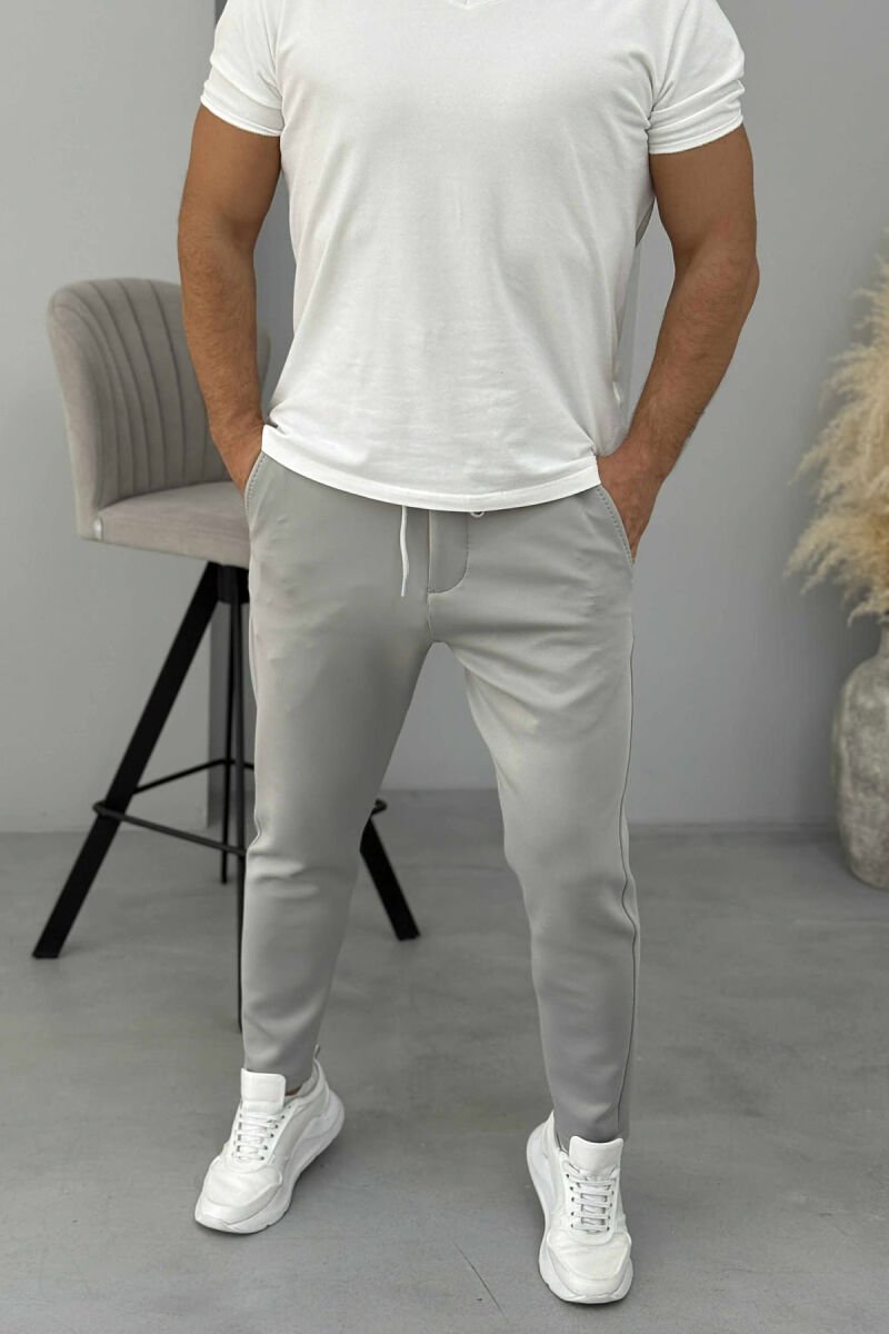 ONE COLOR LACING ELASTIC WAIST MEN PANTS GREY/GRI - 1