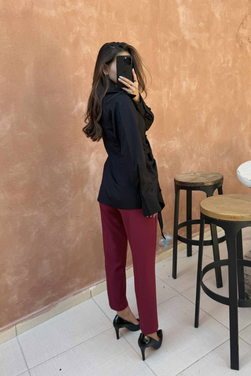 ONE COLOR LACING FRONT DETAIL WOMEN SHIRT BLACK/ E ZEZE - 4