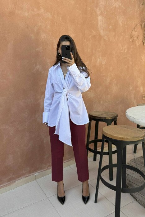 ONE COLOR LACING FRONT DETAIL WOMEN SHIRT WHITE-E BARDHE - 2