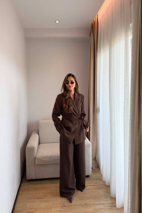ONE COLOR LACING JACKET + TROUSERS WOMAN SET BROWN/KAFE 