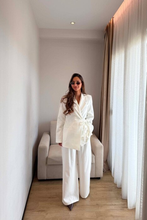 ONE COLOR LACING JACKET + TROUSERS WOMAN SET WHITE-E BARDHE - KLAUDIO FASHION