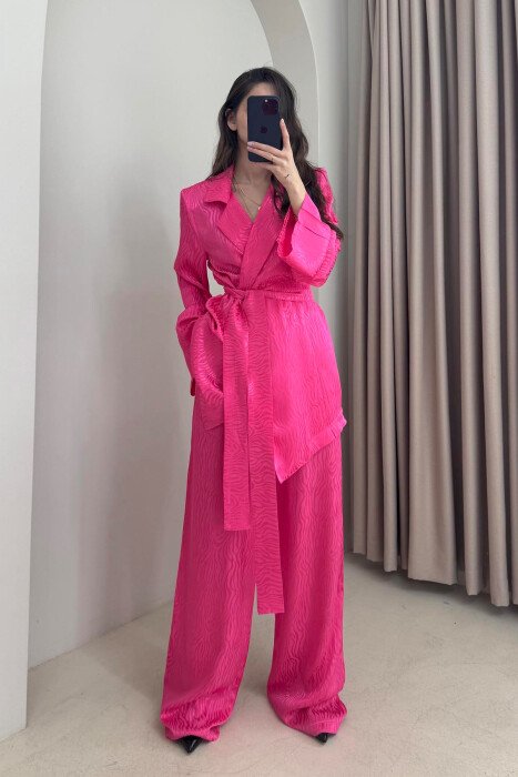 ONE COLOR LACING JACKET+TROUSERS WOMEN SET FUCHSIA/CIKLAMI - KLAUDIO FASHION