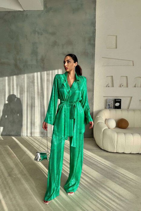 ONE COLOR LACING JACKET+TROUSERS WOMEN SET GREEN/JESHILE - KLAUDIO FASHION