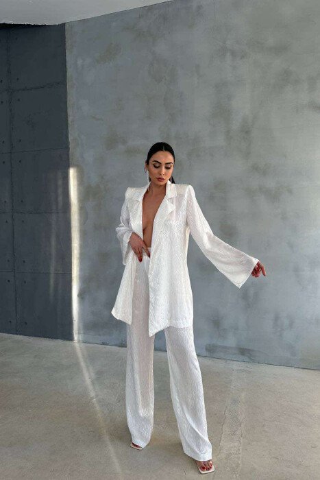 ONE COLOR LACING JACKET+TROUSERS WOMEN SET WHITE-E BARDHE - KLAUDIO FASHION