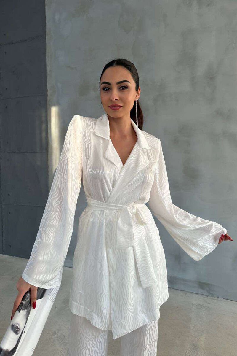 ONE COLOR LACING JACKET+TROUSERS WOMEN SET WHITE-E BARDHE - 2