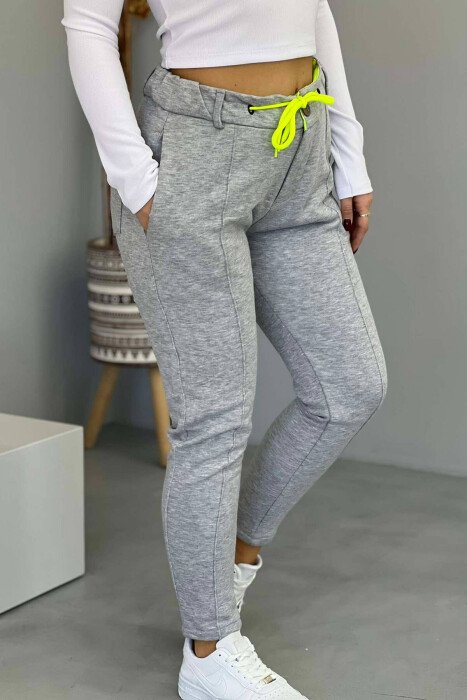 ONE COLOR LACING WOMEN SWEATPANTS LIGHT GREY/GZ - KLAUDIO FASHION