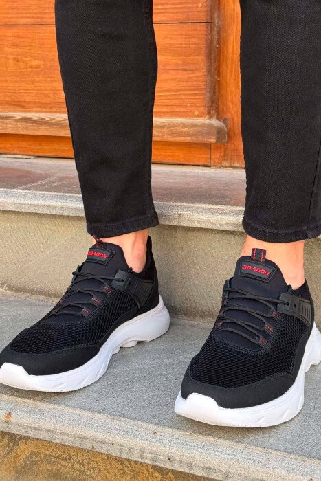 ONE COLOR LACING PLATFORM MEN SNEAKERS BLACK-RED/ZEKU - KLAUDIO FASHION