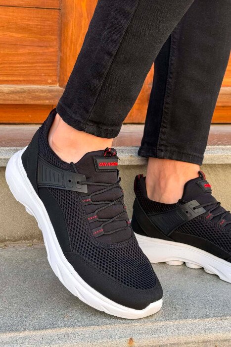 ONE COLOR LACING PLATFORM MEN SNEAKERS BLACK-RED/ZEKU - 2