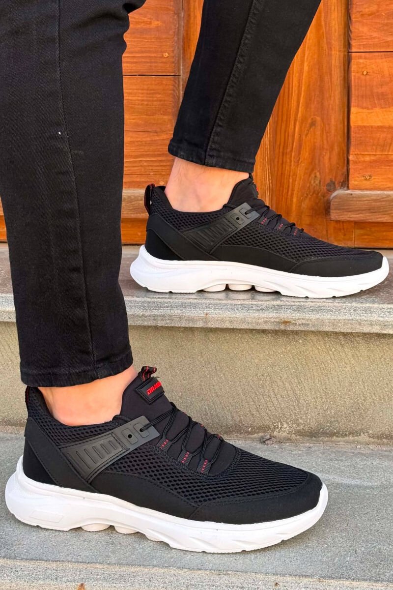 ONE COLOR LACING PLATFORM MEN SNEAKERS BLACK-RED/ZEKU - 3