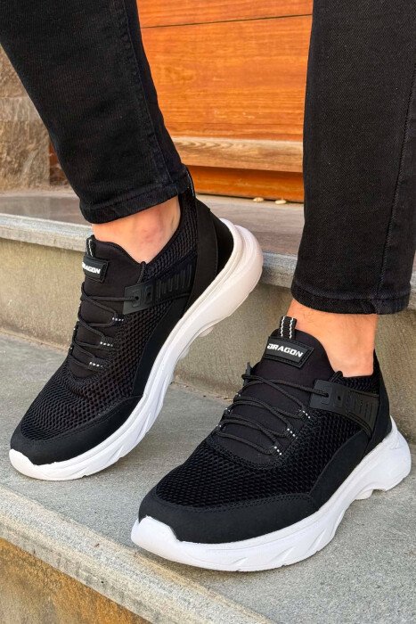 ONE COLOR LACING PLATFORM MEN SNEAKERS BLACK-WHITE/ZEBA - KLAUDIO FASHION