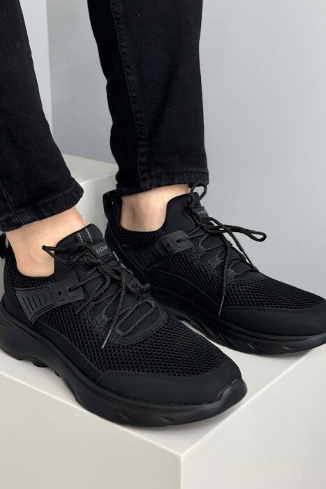 ONE COLOR LACING PLATFORM MEN SNEAKERS BLACK/ E ZEZE - KLAUDIO FASHION