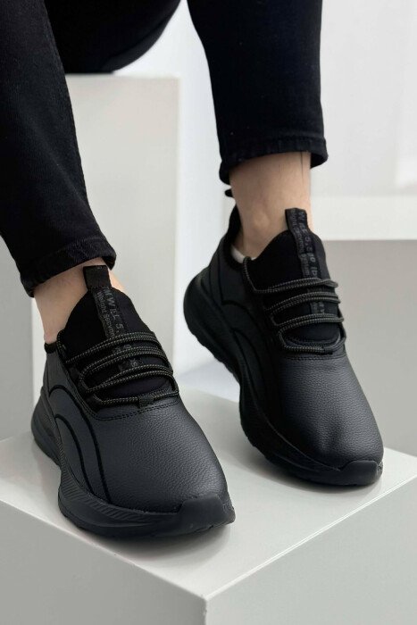 ONE COLOR LACING PLATFORM MEN SNEAKERS BLACK/ E ZEZE - KLAUDIO FASHION