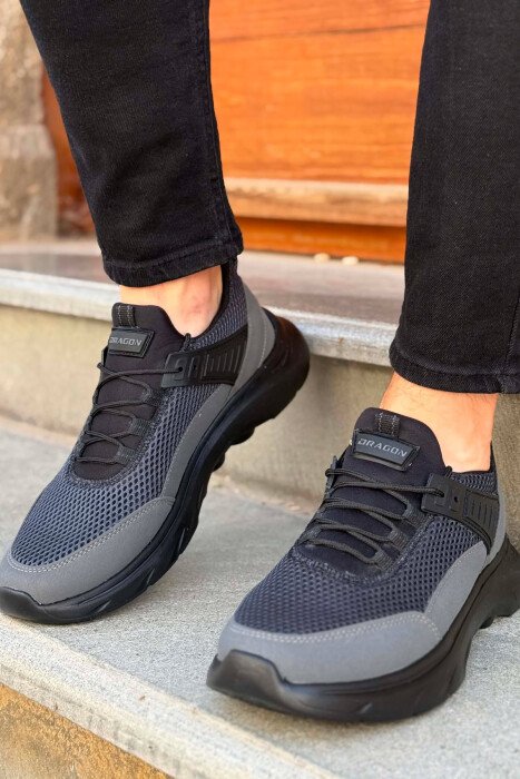 ONE COLOR LACING PLATFORM MEN SNEAKERS DARK GREY/GEE - KLAUDIO FASHION