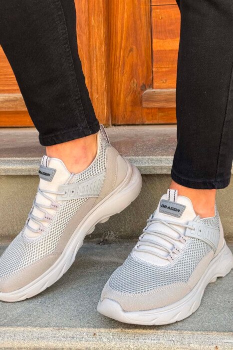 ONE COLOR LACING PLATFORM MEN SNEAKERS LIGHT GREY/GZ - KLAUDIO FASHION