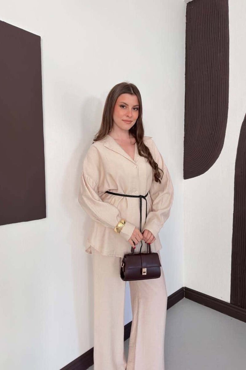ONE COLOR LACING SHIRT DETAIL + TROUSERS WOMAN SET BEIGE/BEZHE - 4