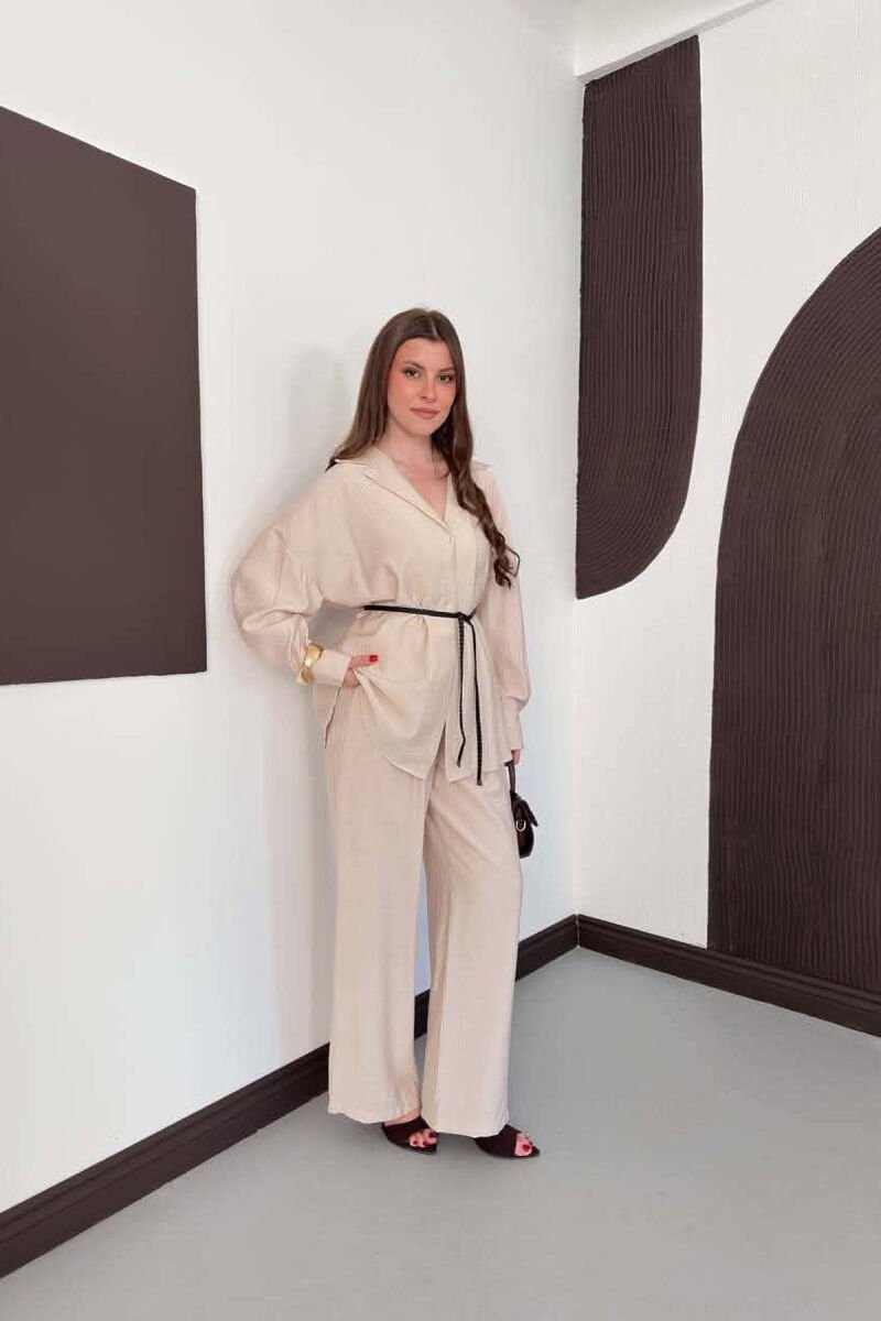 ONE COLOR LACING SHIRT DETAIL + TROUSERS WOMAN SET BEIGE/BEZHE - 6