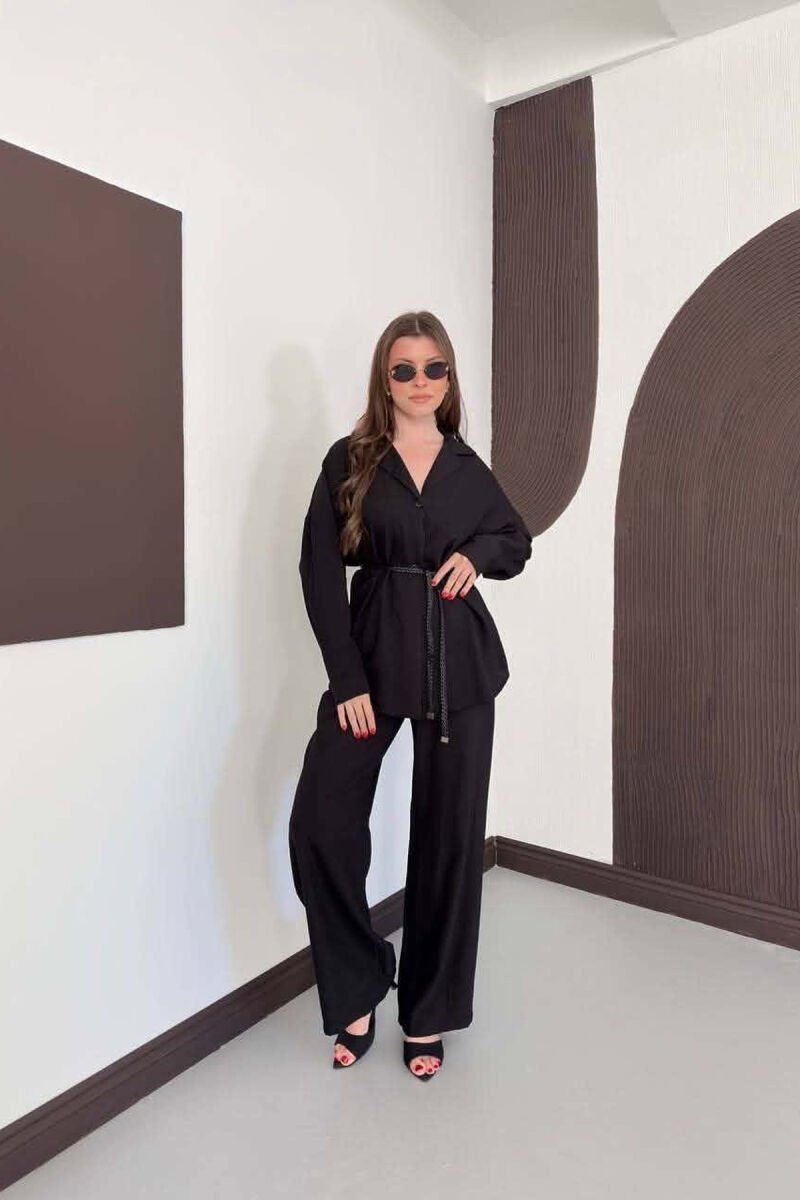 ONE COLOR LACING SHIRT DETAIL + TROUSERS WOMAN SET BLACK/ E ZEZE - 1