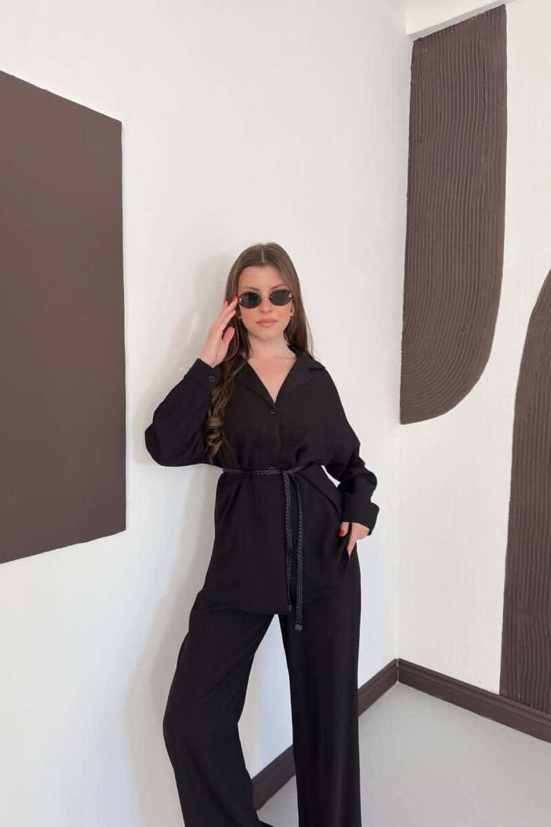 ONE COLOR LACING SHIRT DETAIL + TROUSERS WOMAN SET BLACK/ E ZEZE - 2