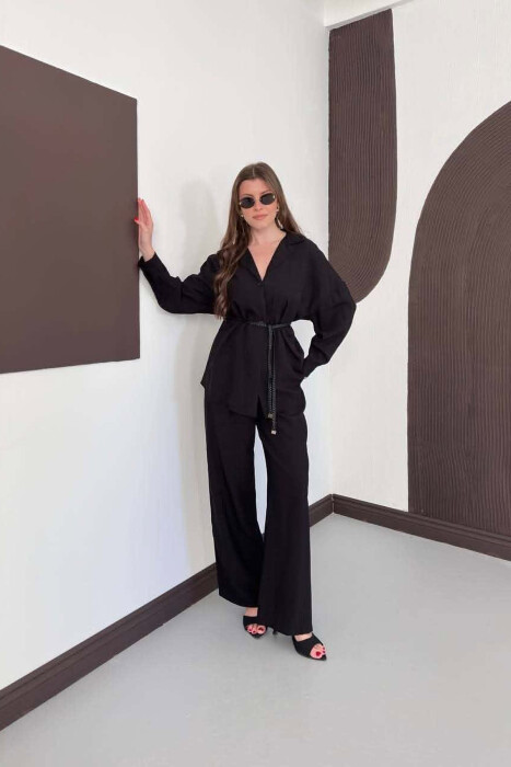 ONE COLOR LACING SHIRT DETAIL + TROUSERS WOMAN SET BLACK/ E ZEZE - 3