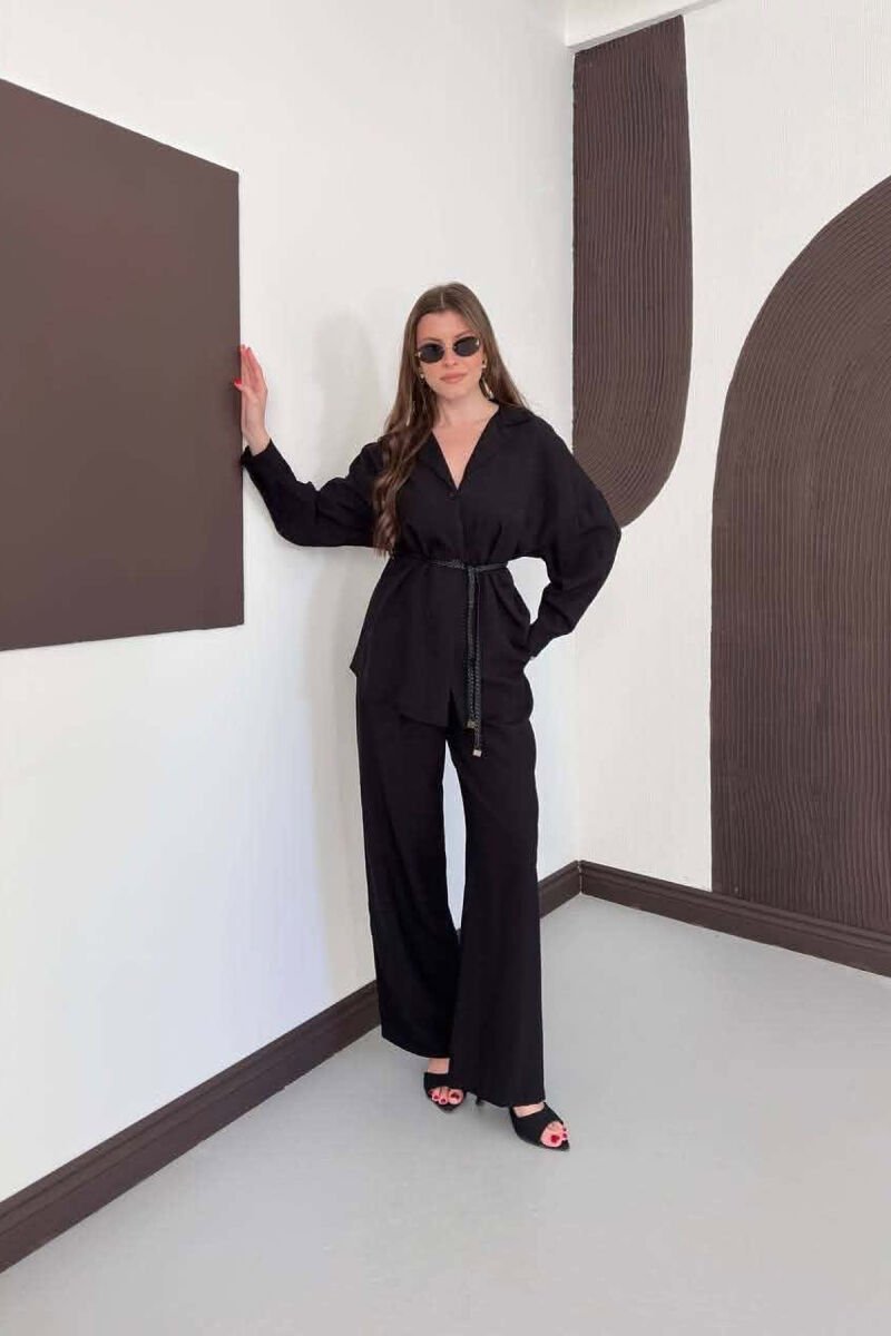 ONE COLOR LACING SHIRT DETAIL + TROUSERS WOMAN SET BLACK/ E ZEZE - 3