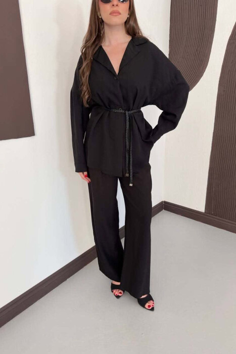 ONE COLOR LACING SHIRT DETAIL + TROUSERS WOMAN SET BLACK/ E ZEZE - 4
