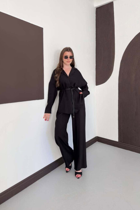 ONE COLOR LACING SHIRT DETAIL + TROUSERS WOMAN SET BLACK/ E ZEZE - 5