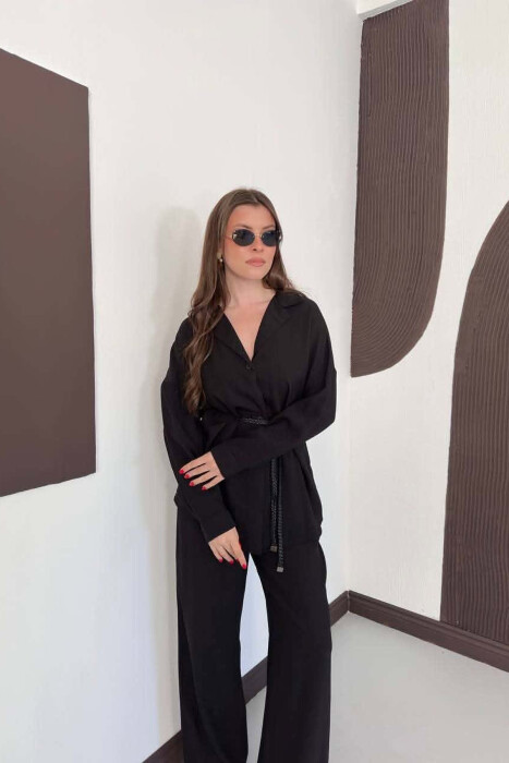 ONE COLOR LACING SHIRT DETAIL + TROUSERS WOMAN SET BLACK/ E ZEZE - 6