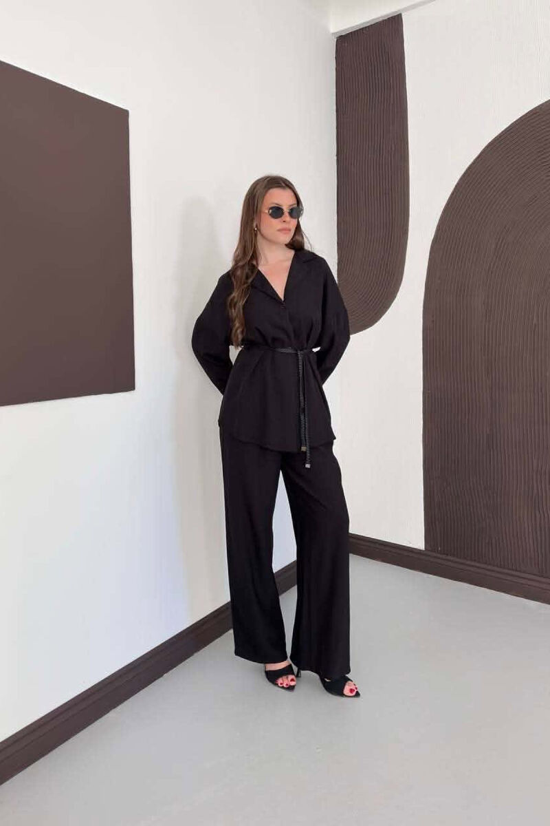 ONE COLOR LACING SHIRT DETAIL + TROUSERS WOMAN SET BLACK/ E ZEZE - 7