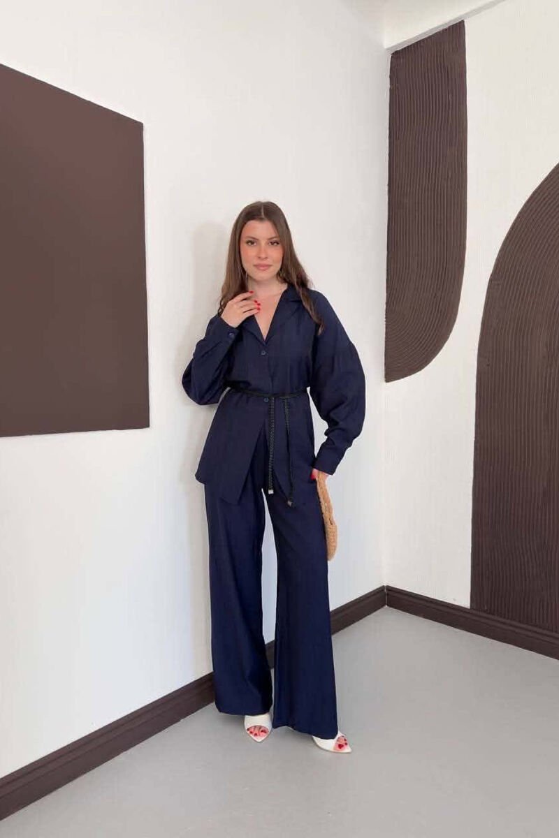 ONE COLOR LACING SHIRT DETAIL + TROUSERS WOMAN SET BLUE/BLU - 1