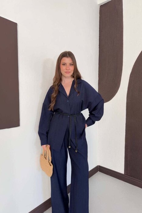 ONE COLOR LACING SHIRT DETAIL + TROUSERS WOMAN SET BLUE/BLU - 2