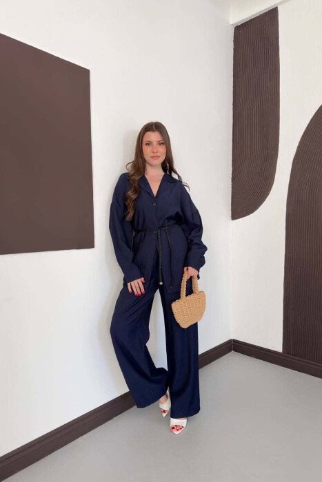 ONE COLOR LACING SHIRT DETAIL + TROUSERS WOMAN SET BLUE/BLU - 4