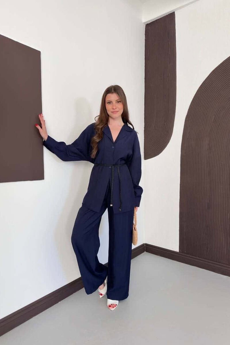 ONE COLOR LACING SHIRT DETAIL + TROUSERS WOMAN SET BLUE/BLU - 5