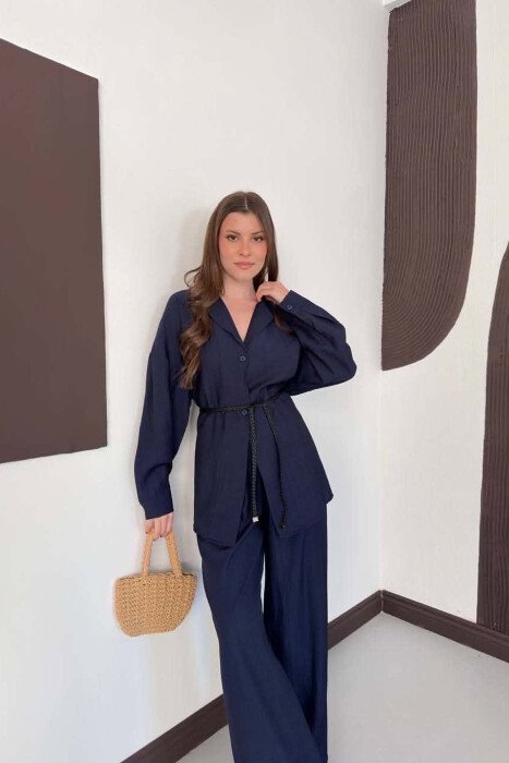 ONE COLOR LACING SHIRT DETAIL + TROUSERS WOMAN SET BLUE/BLU - 6