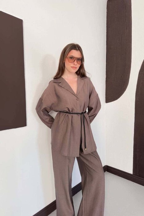 ONE COLOR LACING SHIRT DETAIL + TROUSERS WOMAN SET BROWN/KAFE - 6
