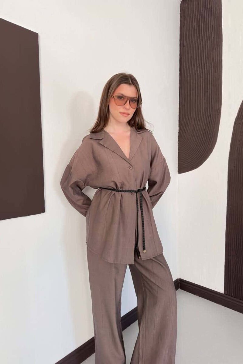 ONE COLOR LACING SHIRT DETAIL + TROUSERS WOMAN SET BROWN/KAFE - 6