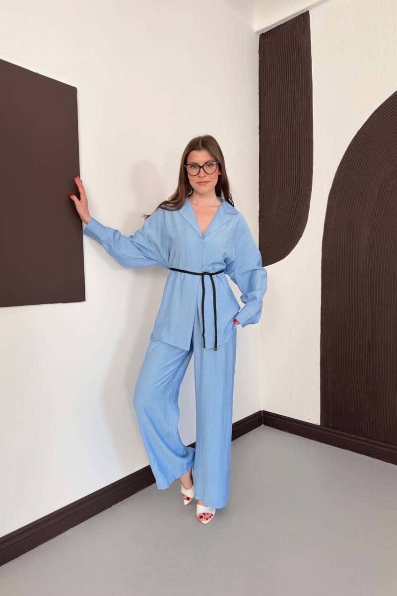 ONE COLOR LACING SHIRT DETAIL + TROUSERS WOMAN SET LIGHTBLUE/BZ - 4