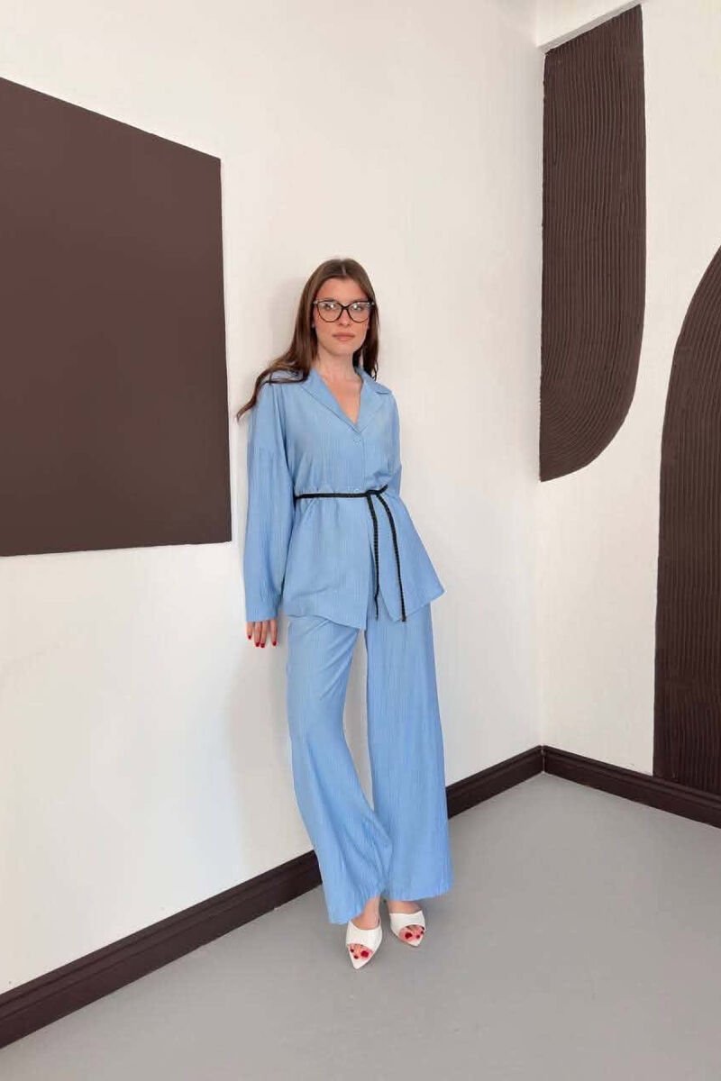 ONE COLOR LACING SHIRT DETAIL + TROUSERS WOMAN SET LIGHTBLUE/BZ - 6