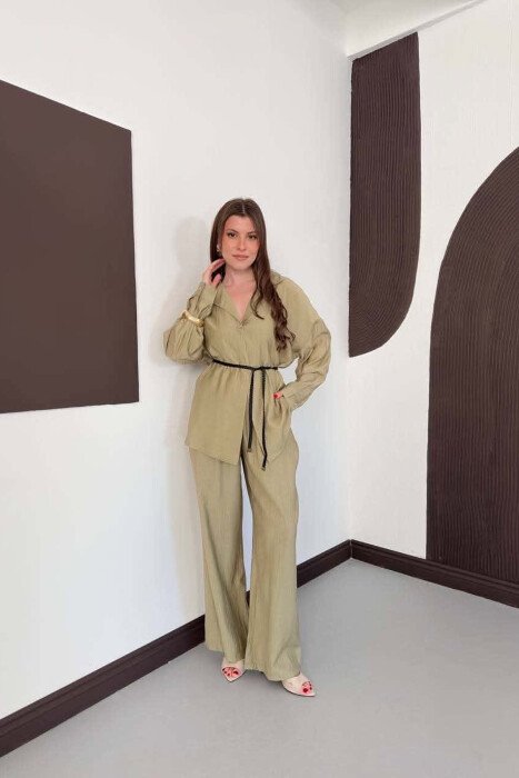 ONE COLOR LACING SHIRT DETAIL + TROUSERS WOMAN SET MINT/MENTE 