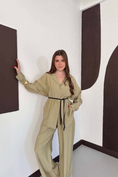 ONE COLOR LACING SHIRT DETAIL + TROUSERS WOMAN SET MINT/MENTE - 3