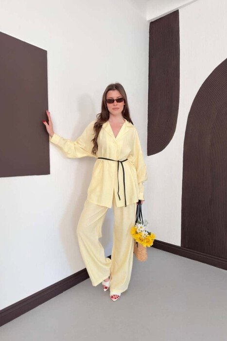 ONE COLOR LACING SHIRT DETAIL + TROUSERS WOMAN SET YELLOW/E VERDHE 
