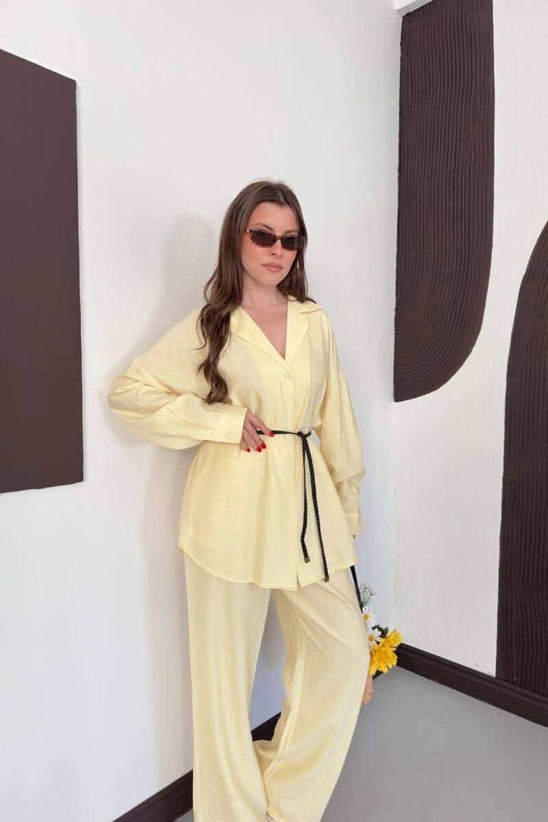 ONE COLOR LACING SHIRT DETAIL + TROUSERS WOMAN SET YELLOW/E VERDHE - 2