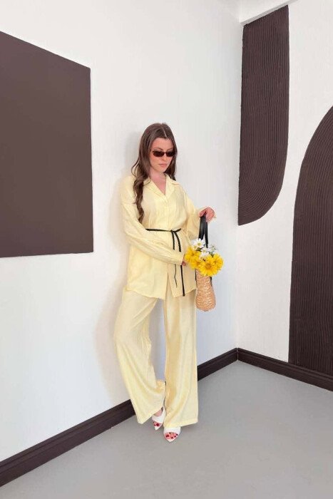 ONE COLOR LACING SHIRT DETAIL + TROUSERS WOMAN SET YELLOW/E VERDHE - 3