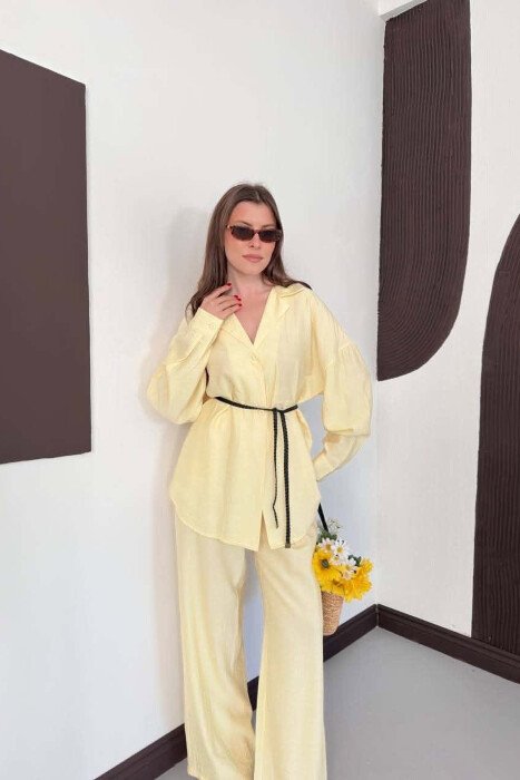 ONE COLOR LACING SHIRT DETAIL + TROUSERS WOMAN SET YELLOW/E VERDHE - 5