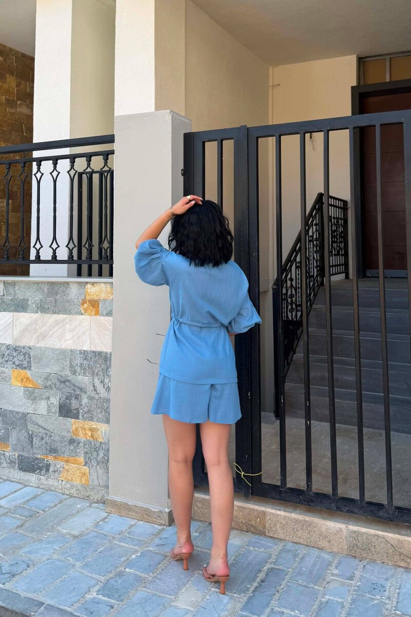 ONE COLOR LACING SHIRT + SHORTS WOMAN TWO PIECE SET BLUE/BLU - 5