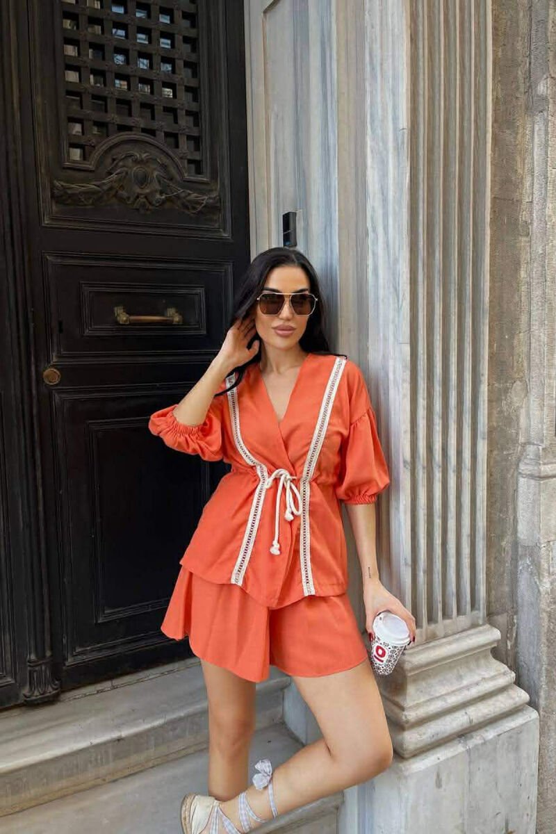 ONE COLOR LACING SHIRT + SHORTS WOMAN TWO PIECE SET ORANGE/PORTOKALLI - 5