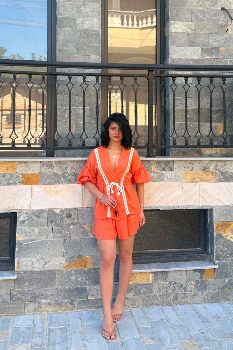 ONE COLOR LACING SHIRT + SHORTS WOMAN TWO PIECE SET ORANGE/PORTOKALLI - 1