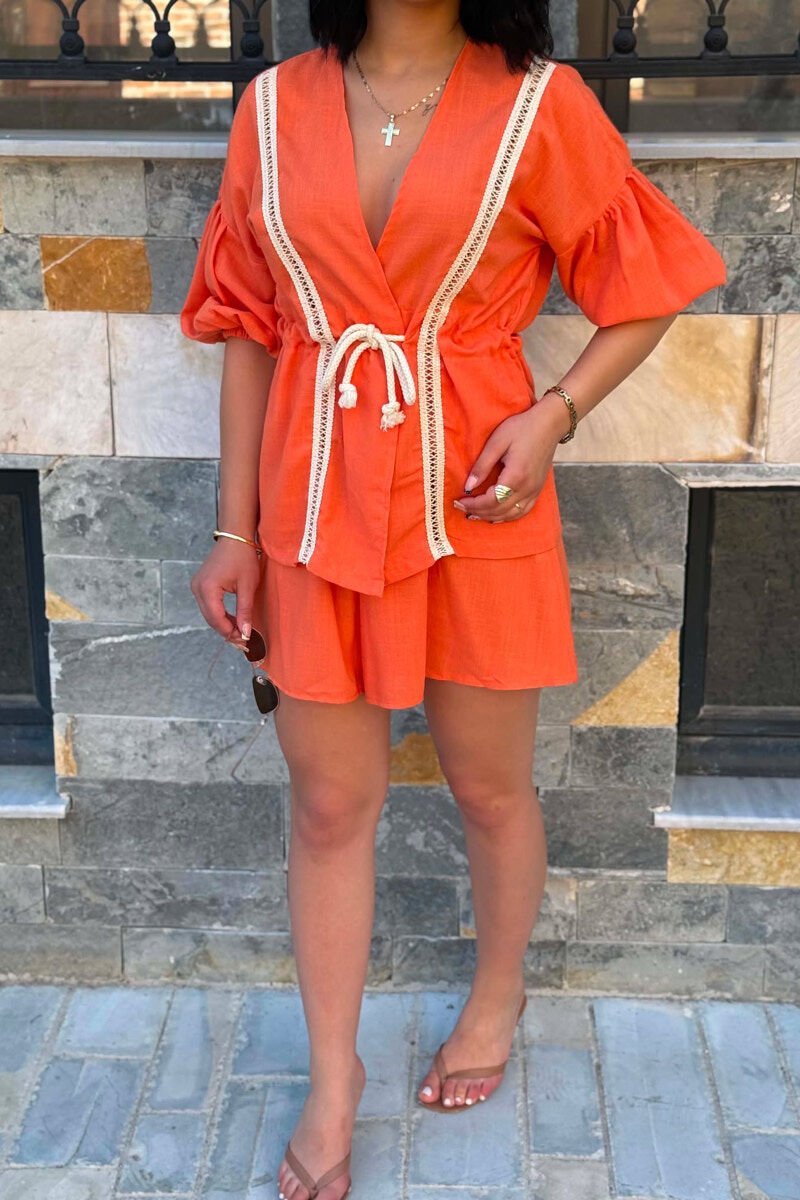 ONE COLOR LACING SHIRT + SHORTS WOMAN TWO PIECE SET ORANGE/PORTOKALLI - 3