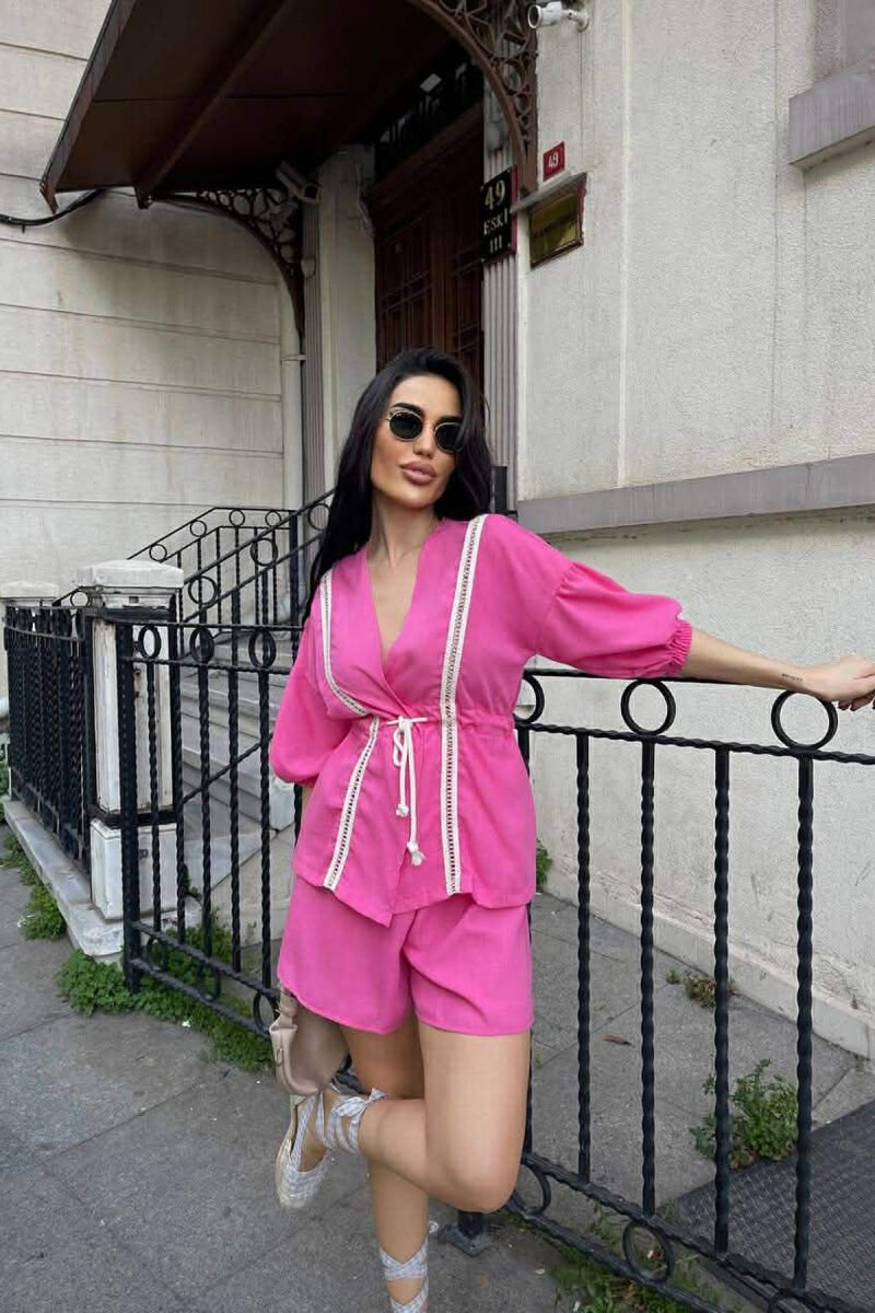 ONE COLOR LACING SHIRT + SHORTS WOMAN TWO PIECE SET PINK/ROZE - 7